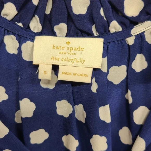 Kate Spade 100% Silk Dark Blue and White Sleeveless Blouse Size Small - Picture 3 of 4